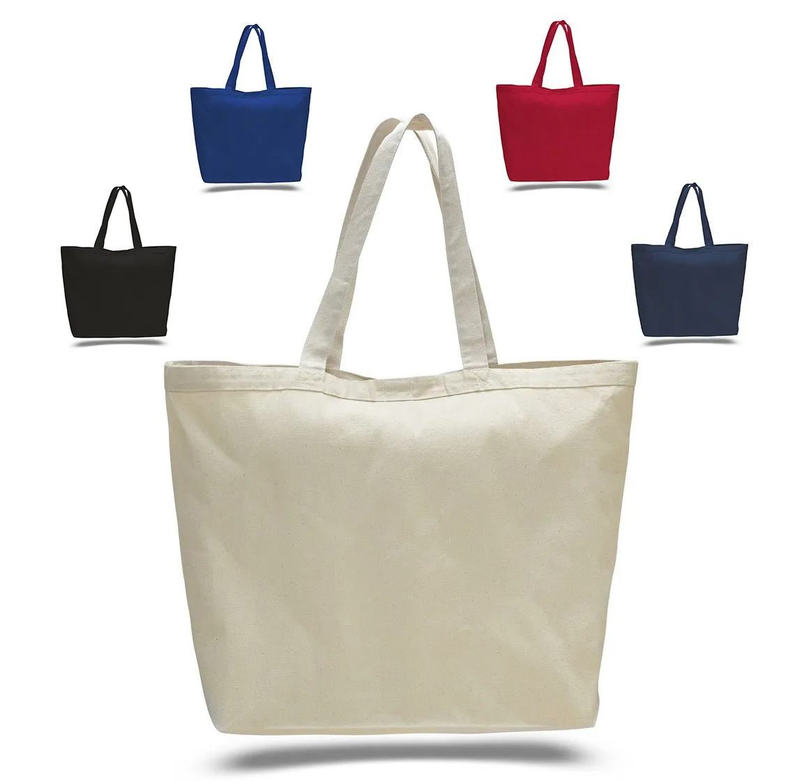 12 ct Extra-Large Heavy Canvas Tote Bags with Hook and Loop Closure - By Dozen