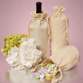 12 ct Single Bottle Natural Cotton Muslin Wine Bags with Drawstrings Closure - By Dozen