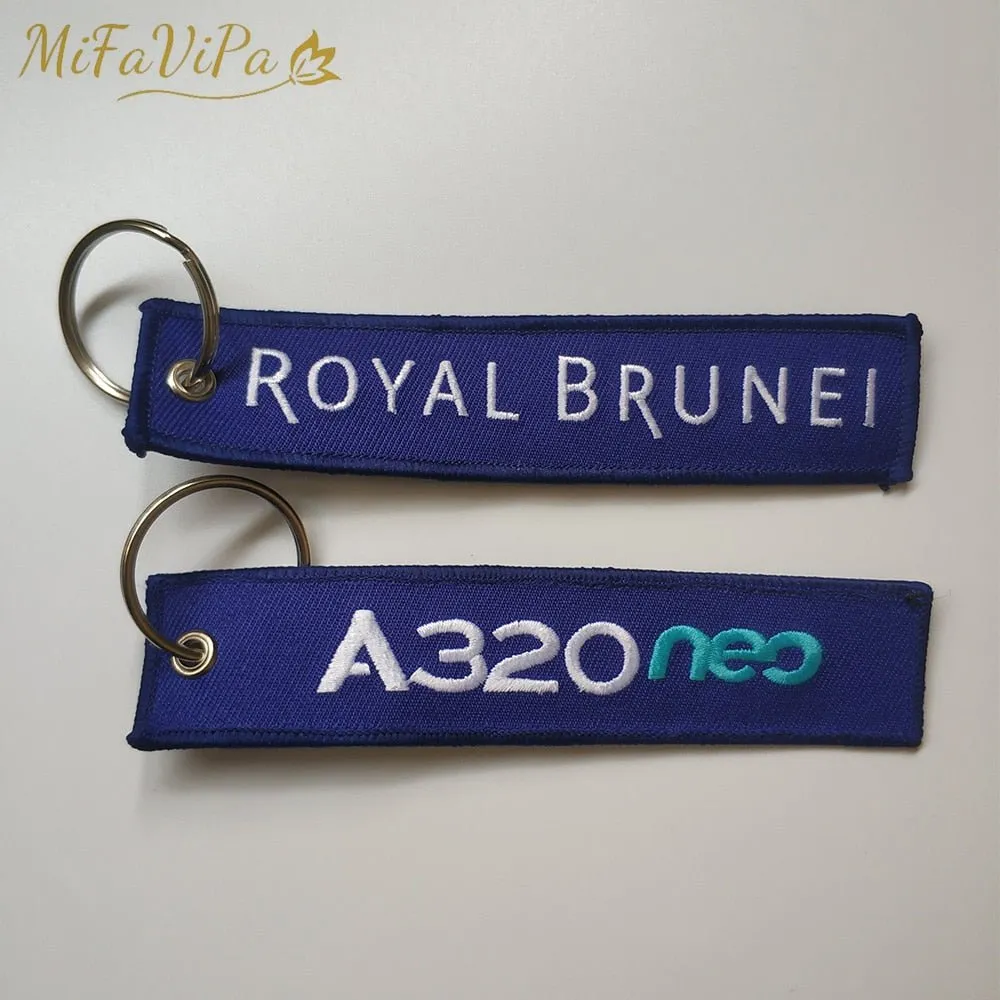 2 PCS A ROYAL BRUNEI SIDE B A320 EMBROIDERY KEY CHAIN