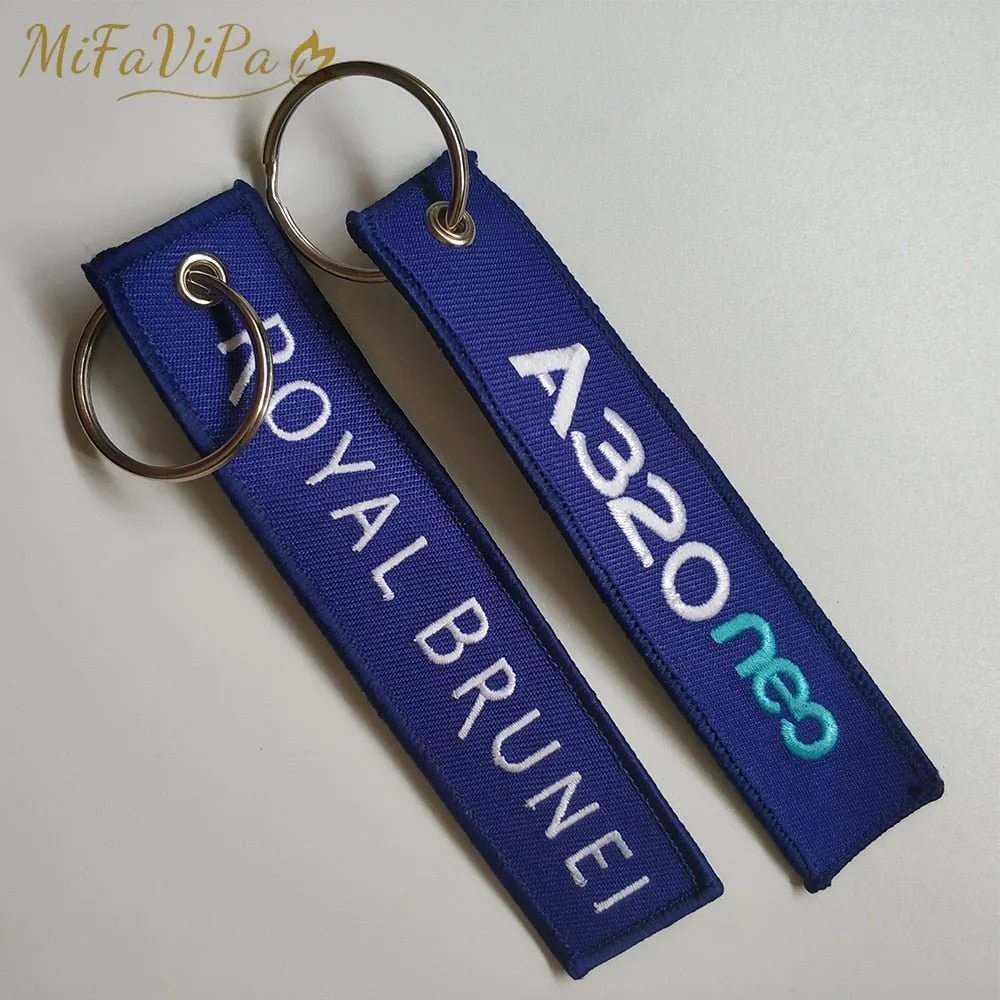 2 PCS A ROYAL BRUNEI SIDE B A320 EMBROIDERY KEY CHAIN