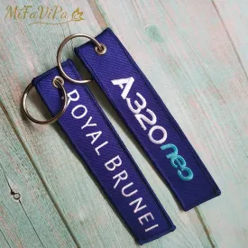 2 PCS A ROYAL BRUNEI SIDE B A320 EMBROIDERY KEY CHAIN