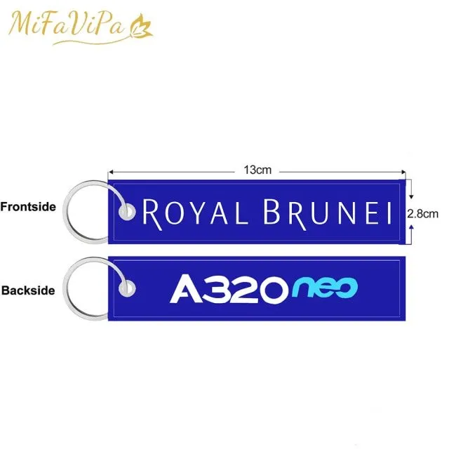 2 PCS A ROYAL BRUNEI SIDE B A320 EMBROIDERY KEY CHAIN