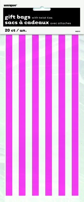 20 Pack Hot Pink Stripes Cello Bags - 12.5cm W x 28cm H