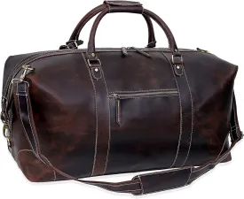 24" Classic Retro Brown Buffalo Leather Travel Duffel: The Ultimate Gym, Travel, and Weekend Companion - Vintage Brown Leather Duffel Bag