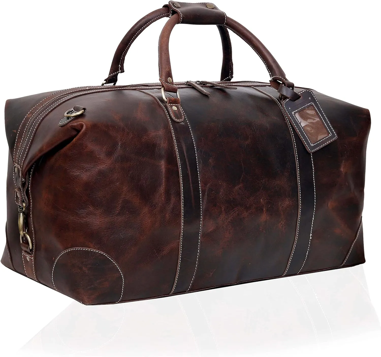 24" Classic Retro Brown Buffalo Leather Travel Duffel: The Ultimate Gym, Travel, and Weekend Companion - Vintage Brown Leather Duffel Bag