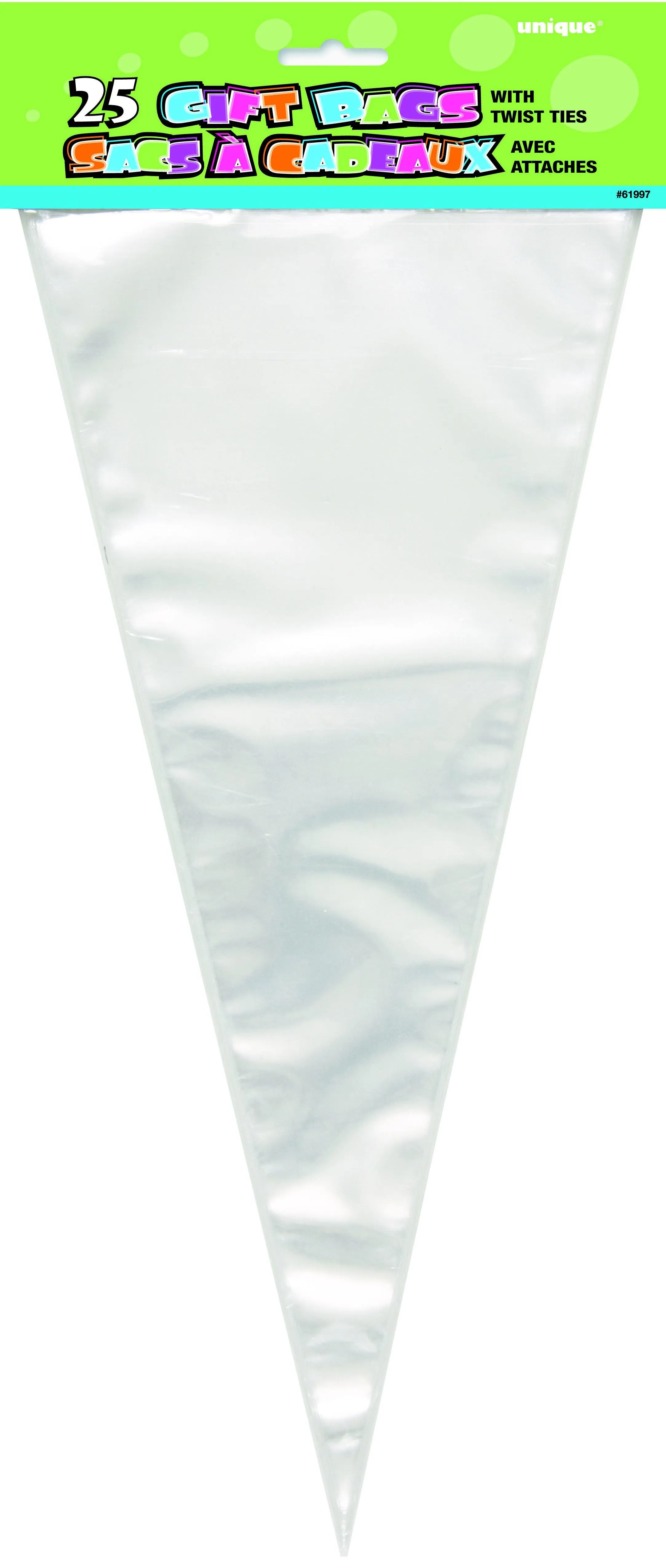 25 Pack Clear Cone Cello Bags - 37.5cm H x 17cm W