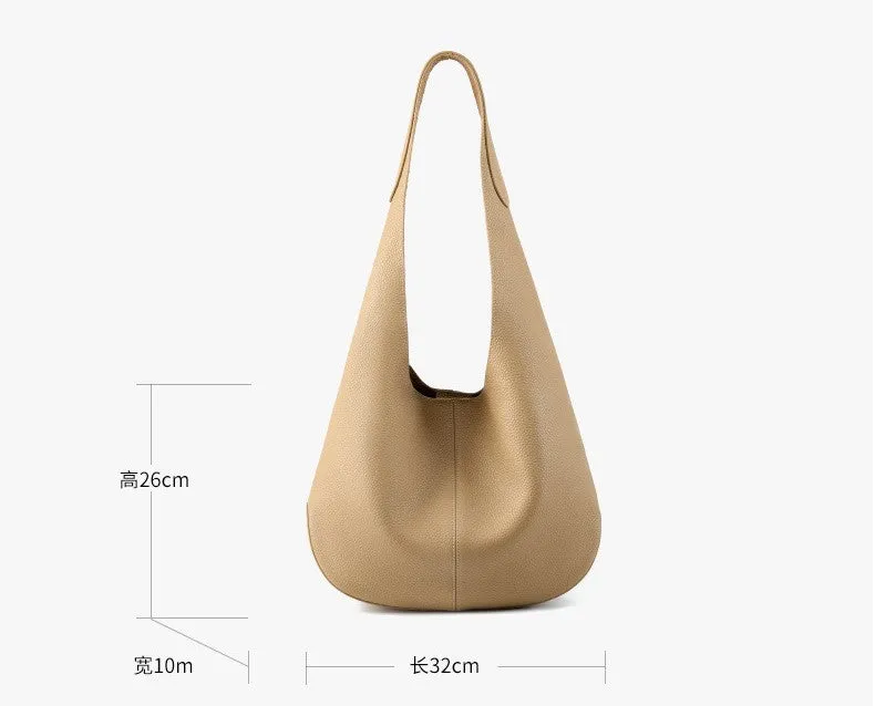 32CM large Capacity Head Layer Leather Bucket Tote Bag 2801 apricot