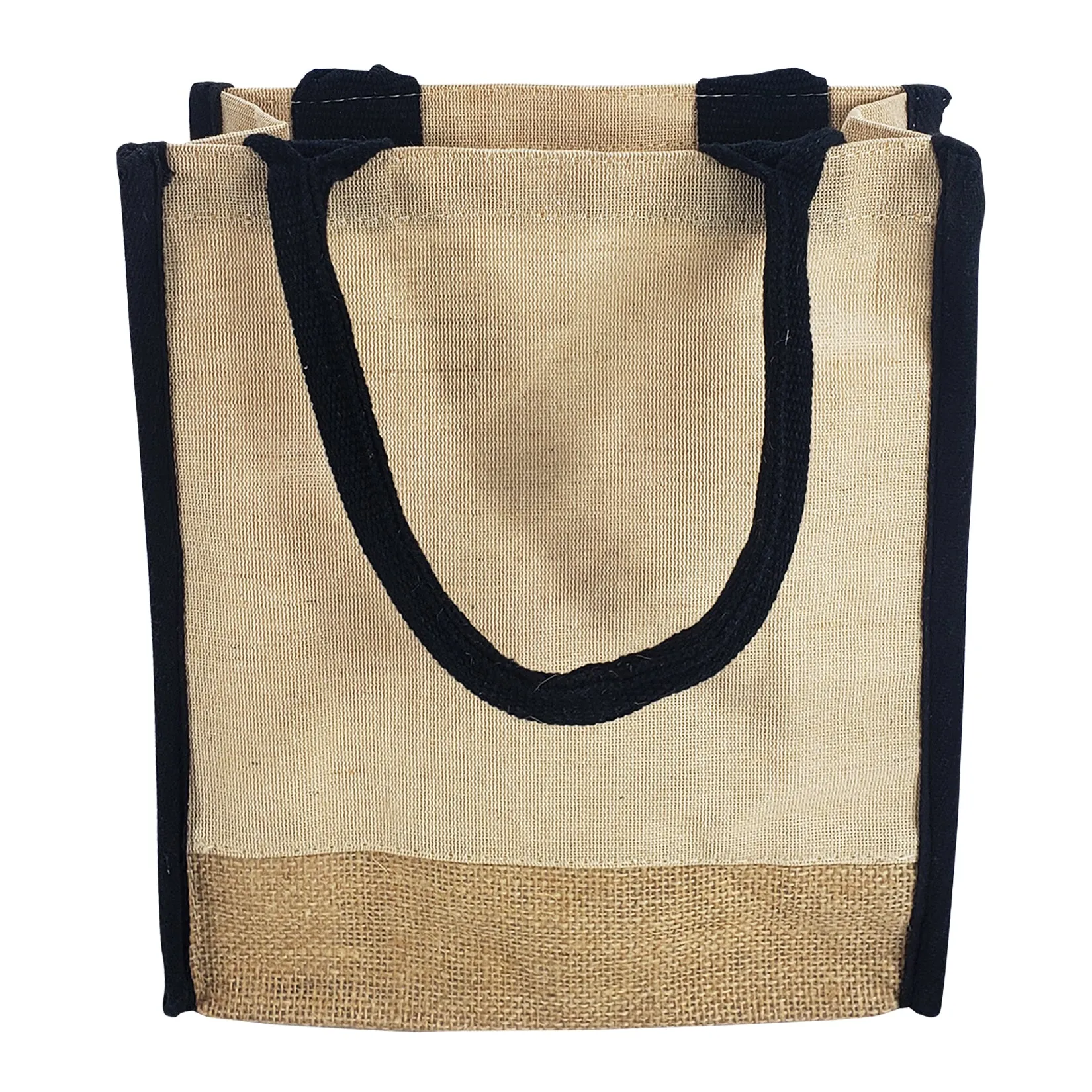 60 ct Small Jute Blend Tote Bags with Full Gusset and Burlap Accents - By Case