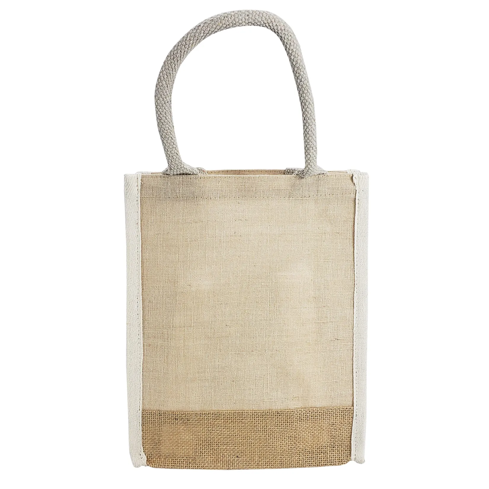 60 ct Small Jute Blend Tote Bags with Full Gusset and Burlap Accents - By Case