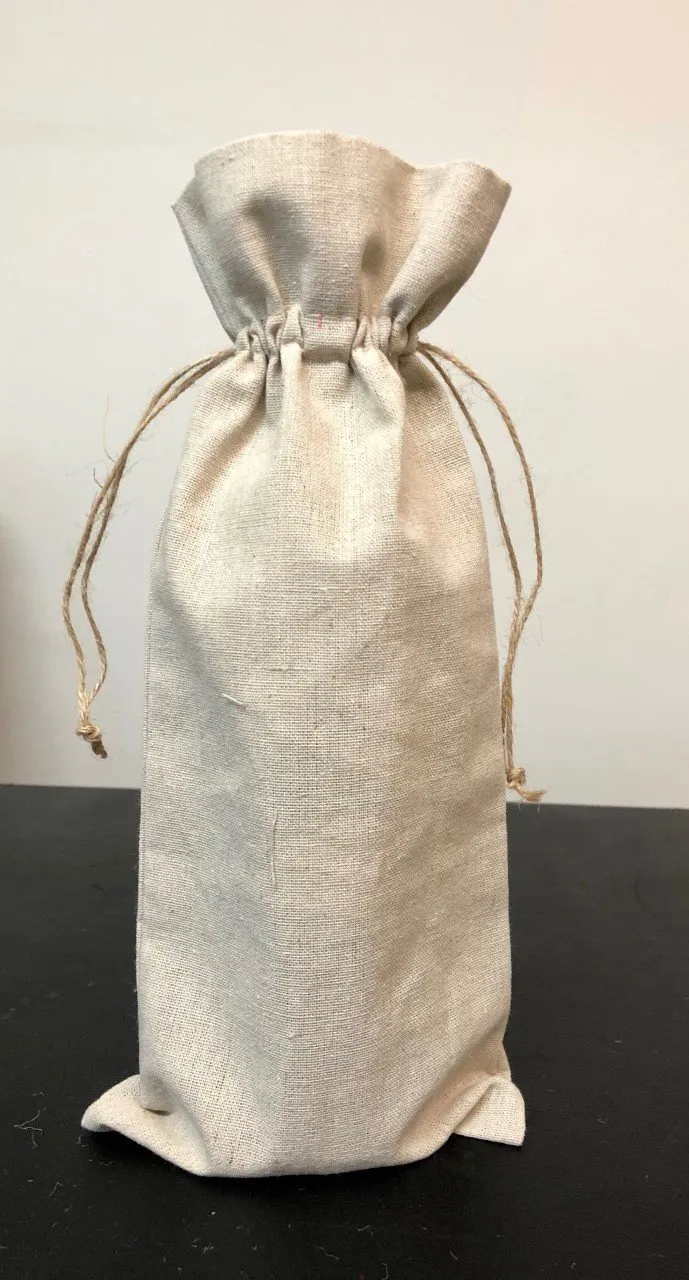 600 ct Cotton-Jute Natural Wine Bags with Drawstrings Closure - Single Bottle - By Case