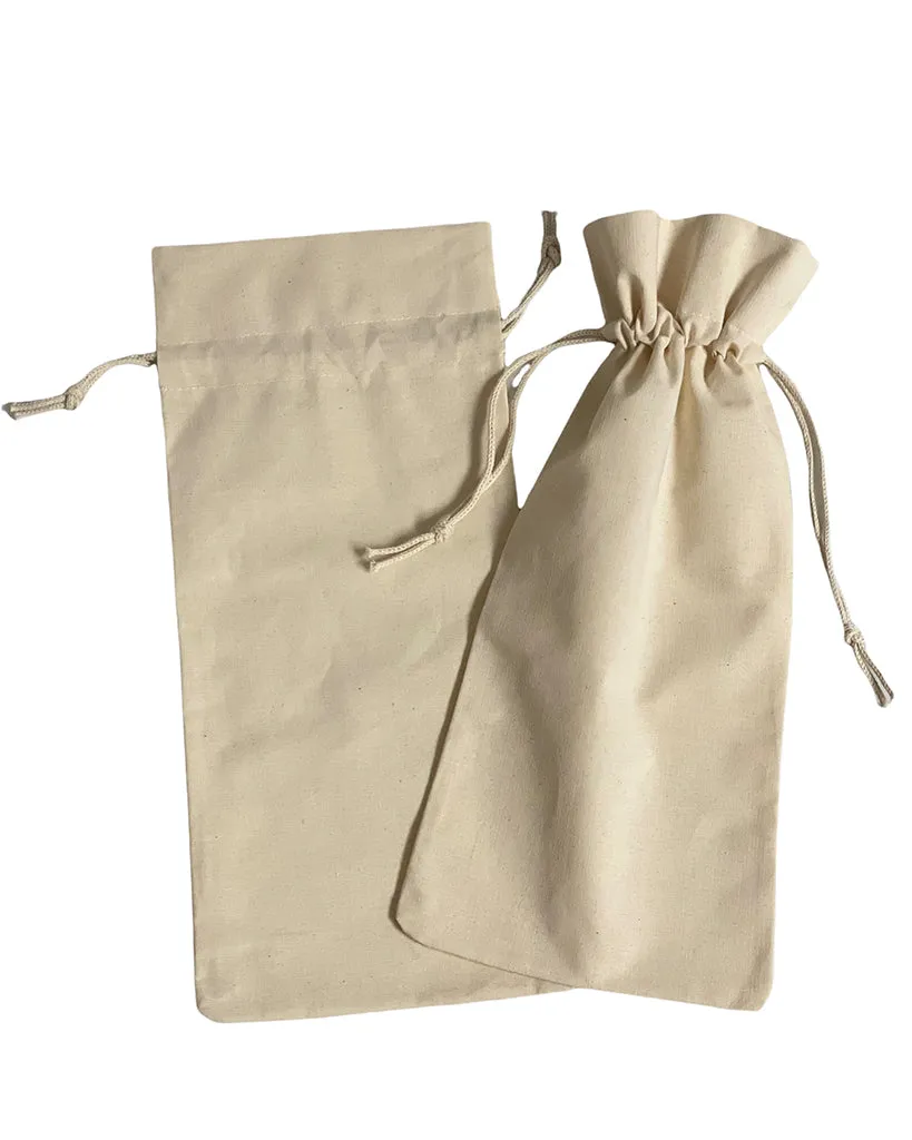 600 ct Cotton-Jute Natural Wine Bags with Drawstrings Closure - Single Bottle - By Case