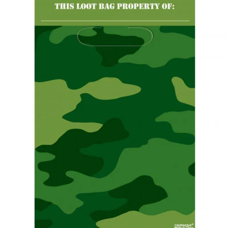 8 Pack Camouflage Loot Bags - 23cm