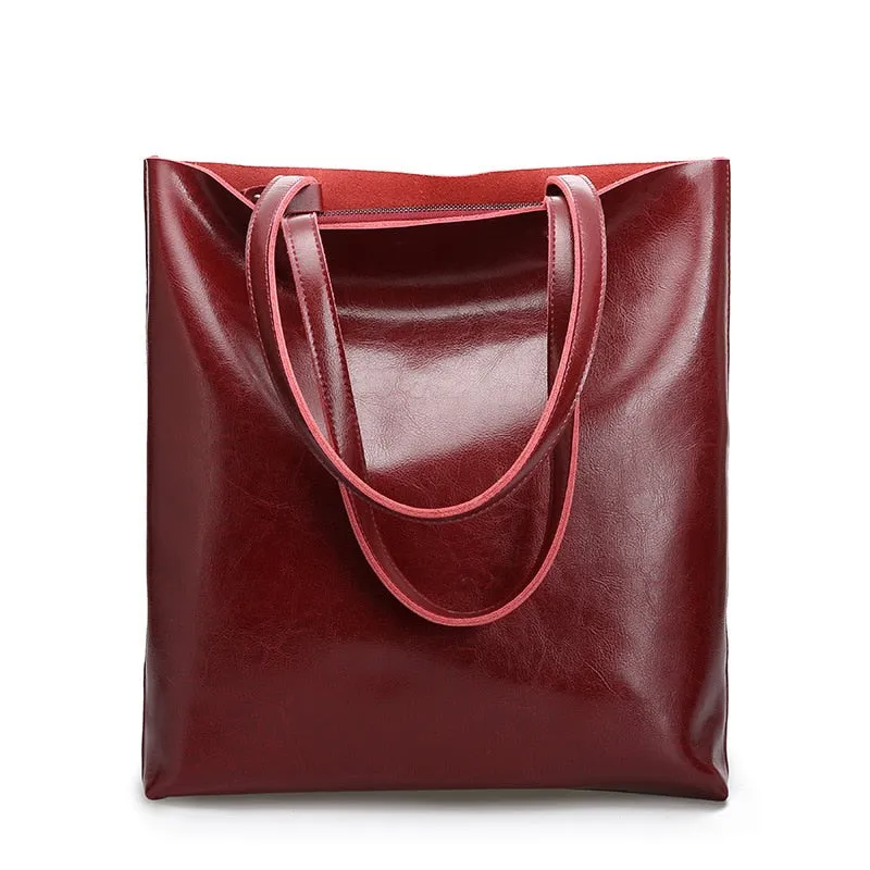 Anika Genuine Leather Shopper Tote Bags - 6 Colors