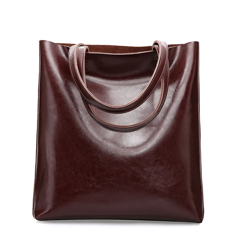 Anika Genuine Leather Shopper Tote Bags - 6 Colors