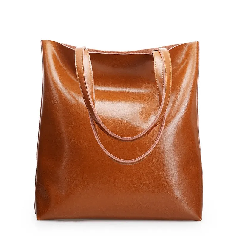 Anika Genuine Leather Shopper Tote Bags - 6 Colors