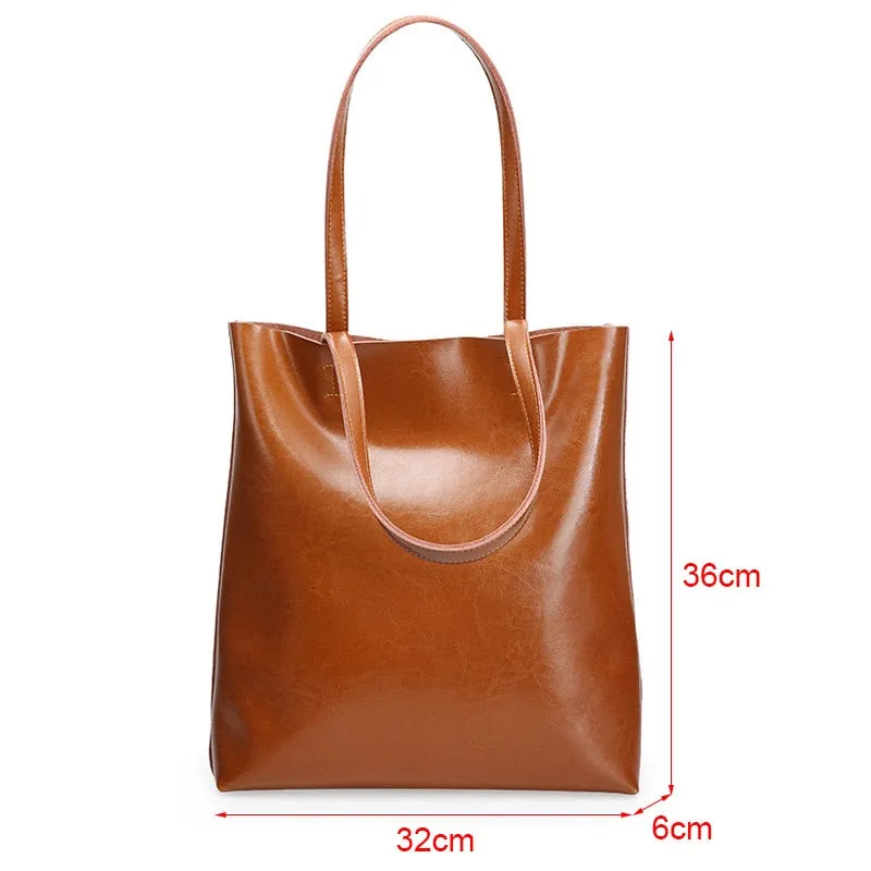 Anika Genuine Leather Shopper Tote Bags - 6 Colors