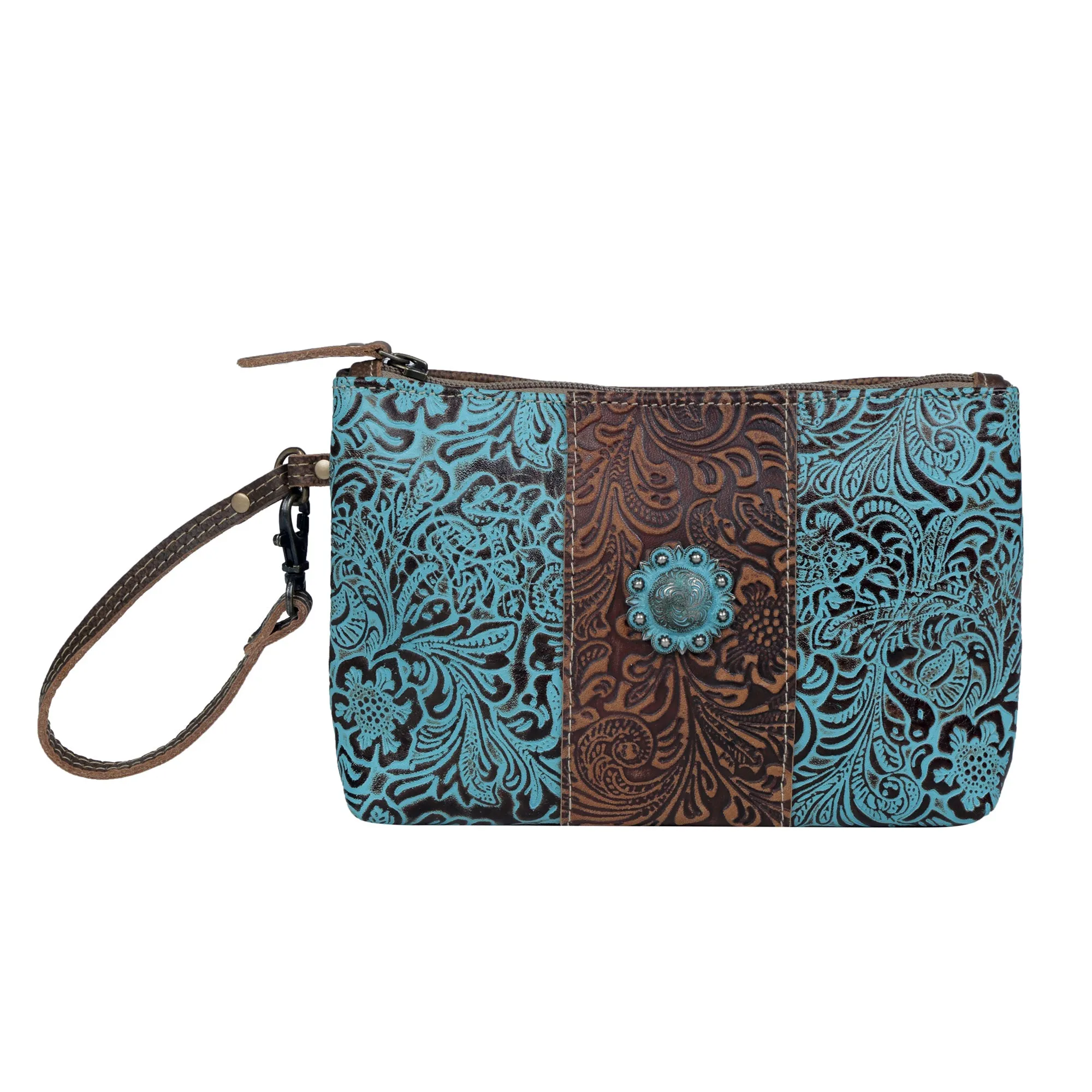 Aqua Wristlet Leather & Hairon Bag