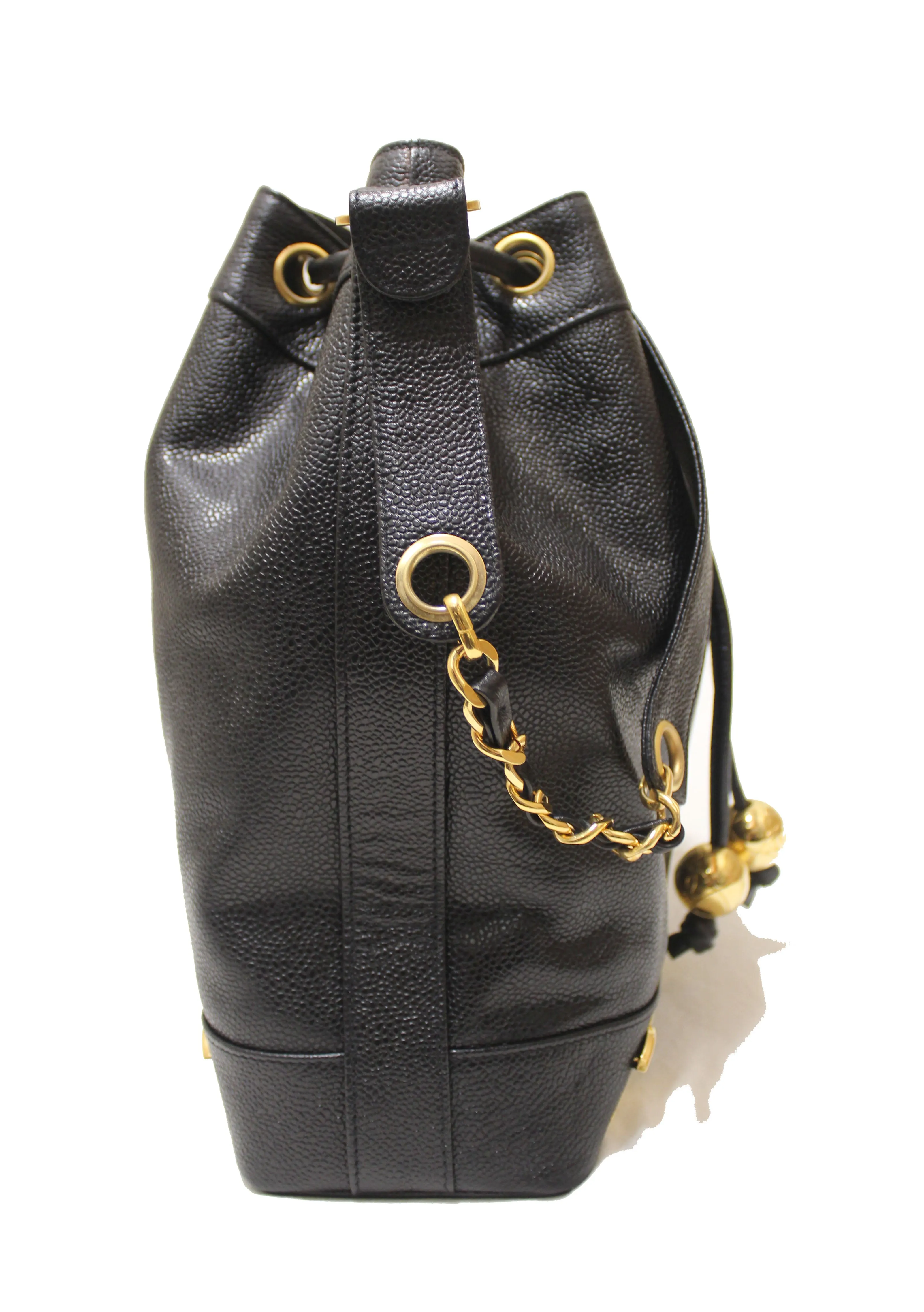 Authentic Chanel Black Caviar Drawstring Bucket Bag