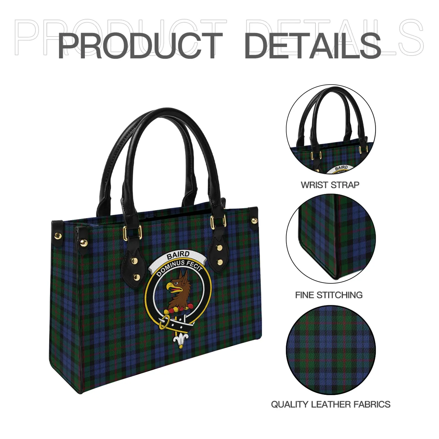 Baird Tartan Leather Bag with Family Crest