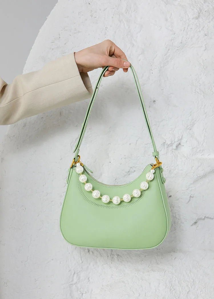 Beading Leather Crescent Hobo Bag