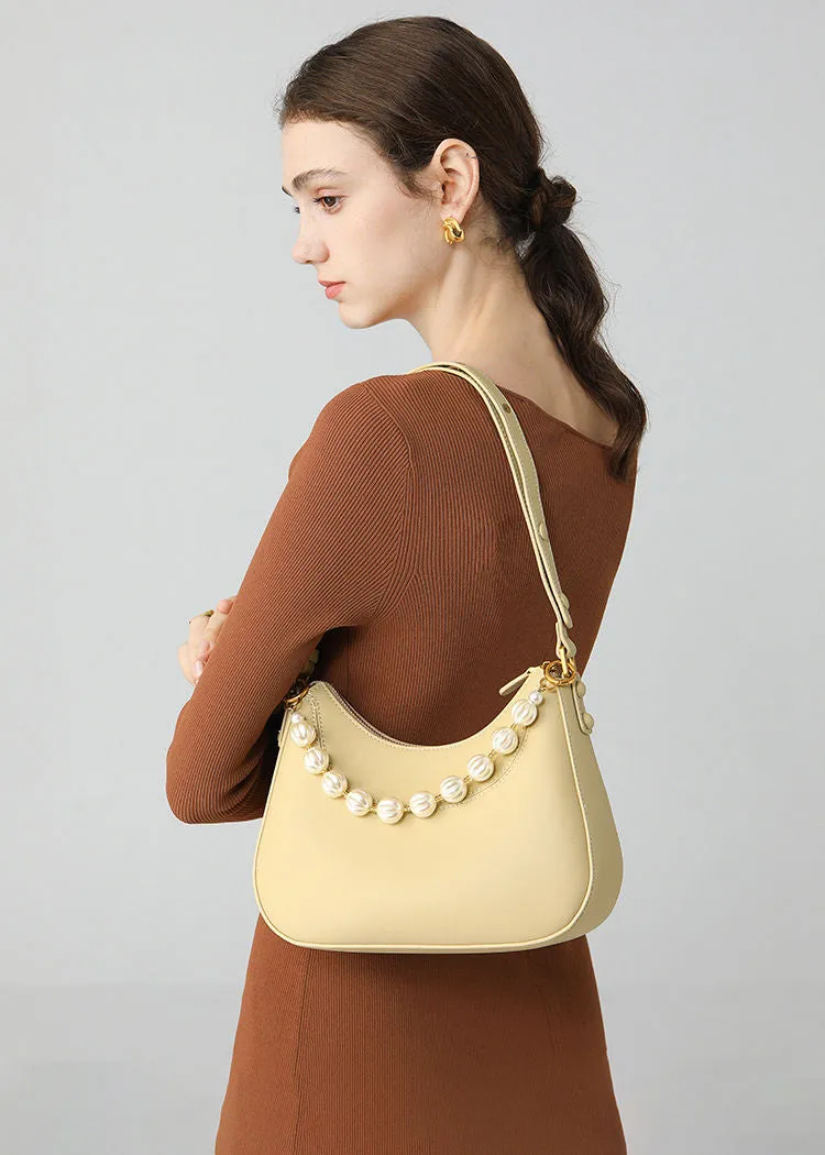 Beading Leather Crescent Hobo Bag