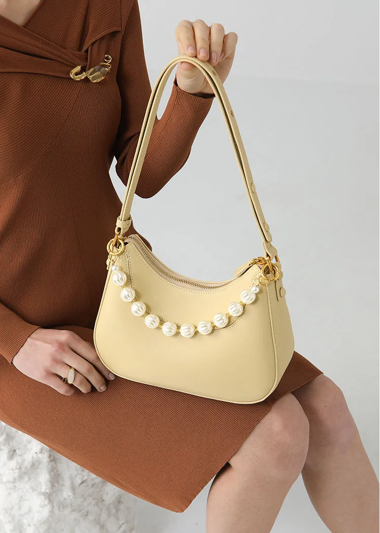 Beading Leather Crescent Hobo Bag