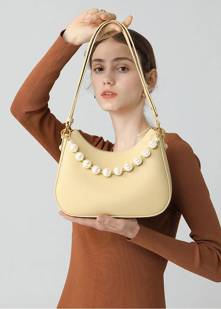 Beading Leather Crescent Hobo Bag