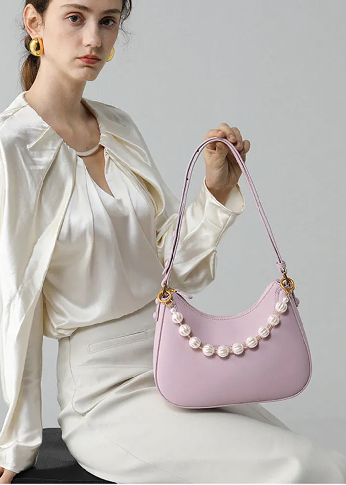 Beading Leather Crescent Hobo Bag