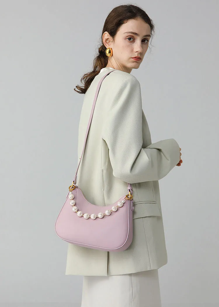 Beading Leather Crescent Hobo Bag