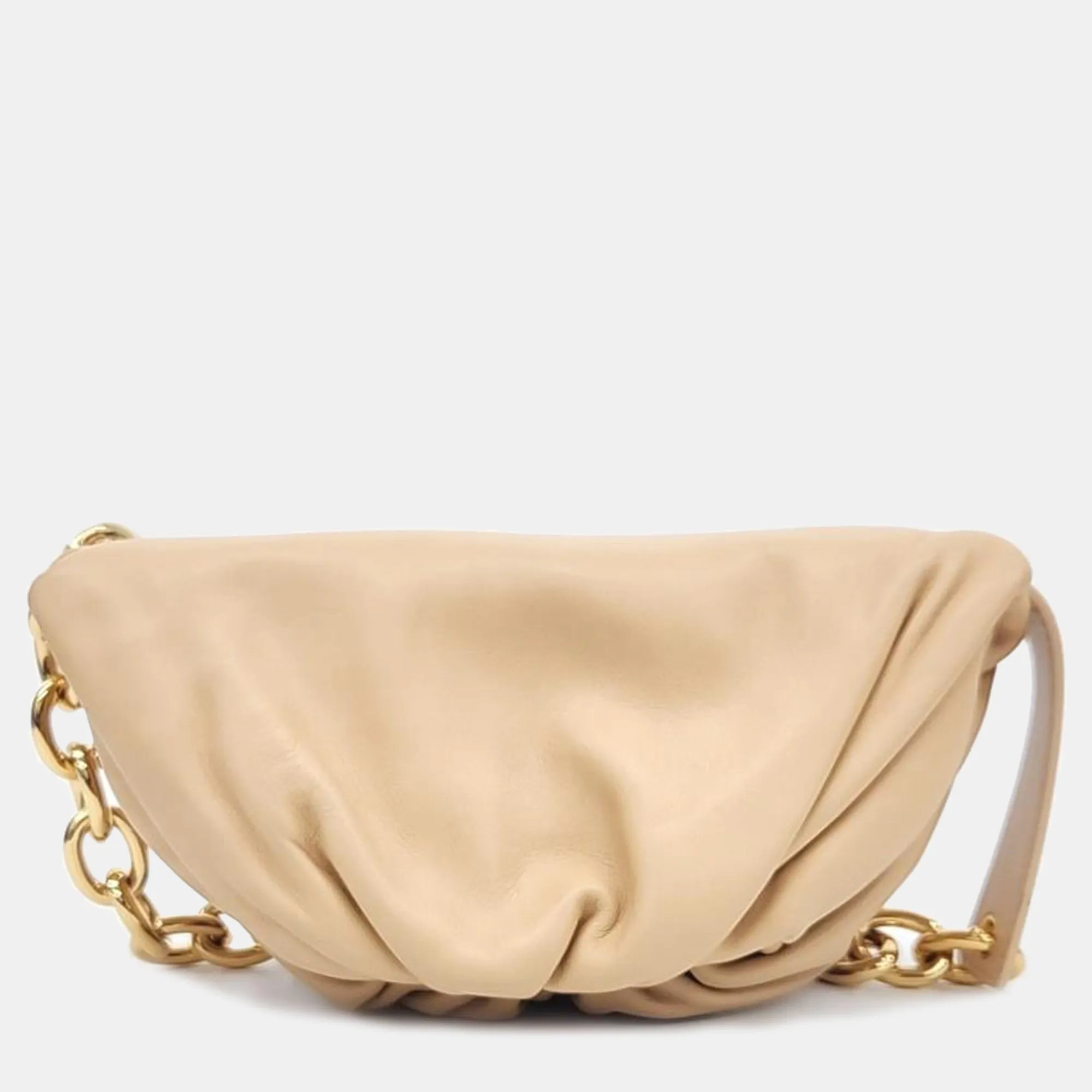 Beige Leather Belt Chain Pouch