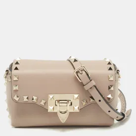 Beige Leather Mini Rockstud Shoulder Bag