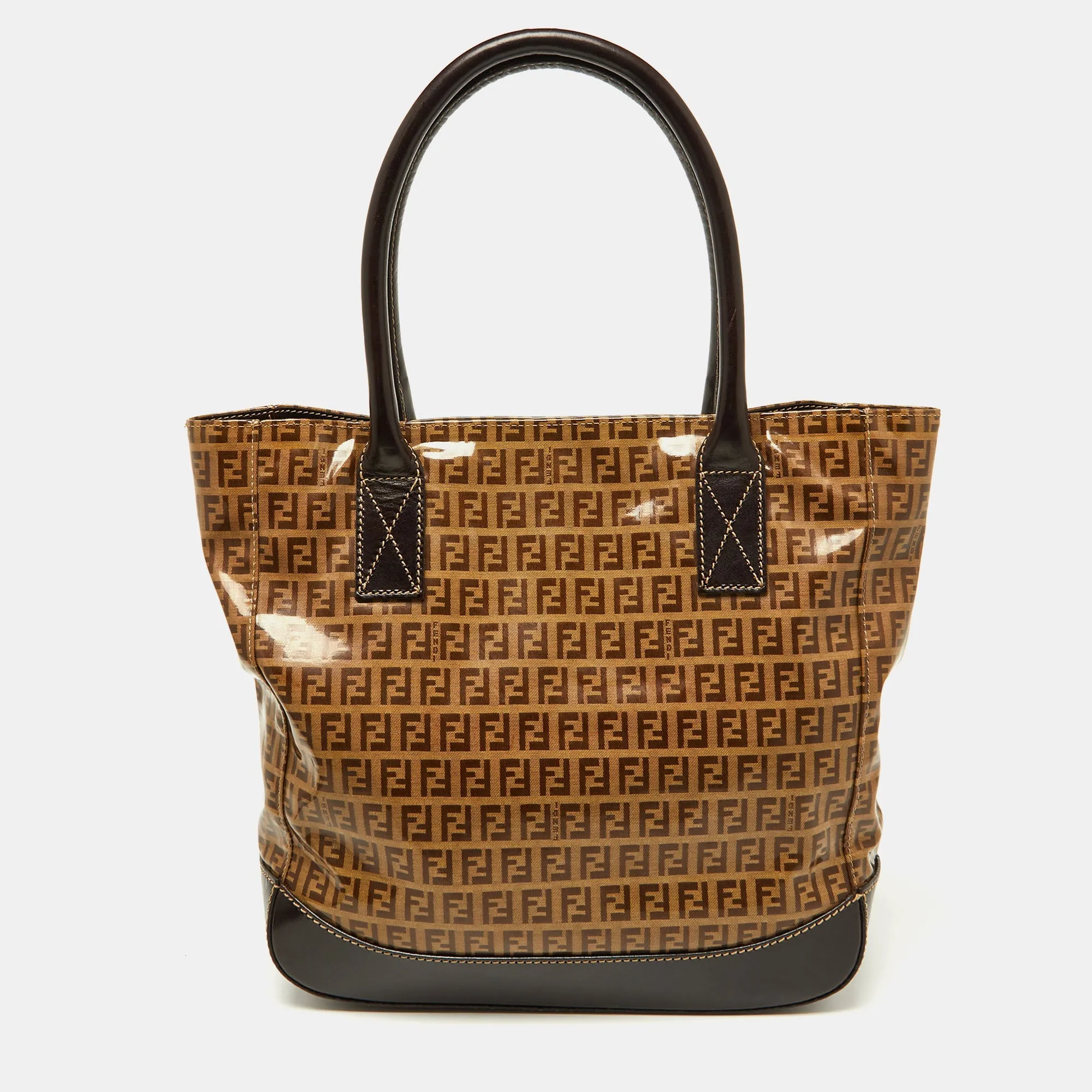 Beige/Brown Zucchino Coated Fabric and Leather Tote