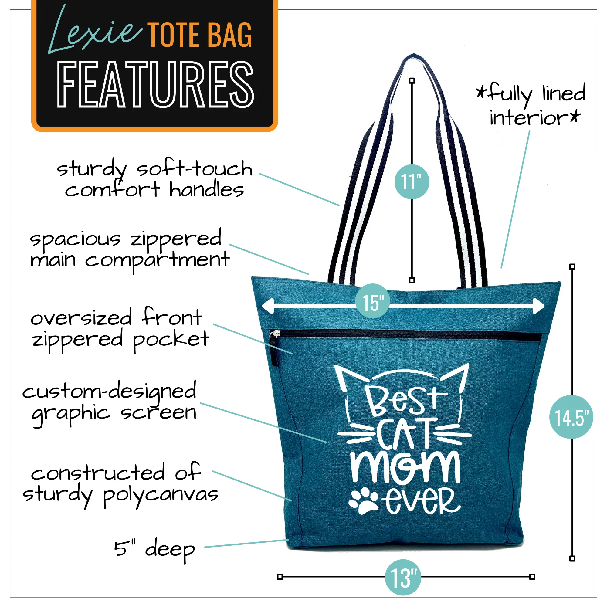 Best Cat Mom Ever Teal Lexie Tote Bag