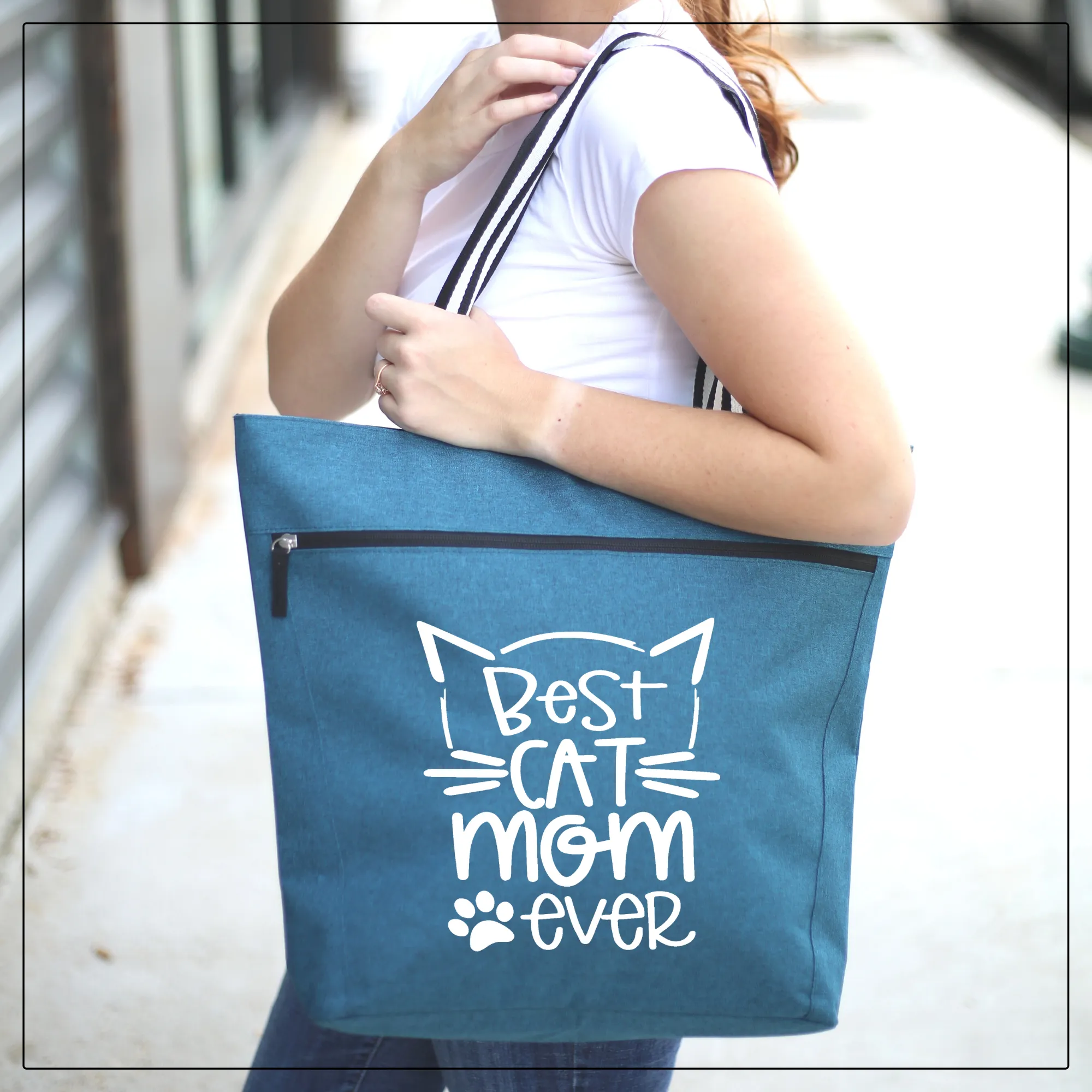 Best Cat Mom Ever Teal Lexie Tote Bag