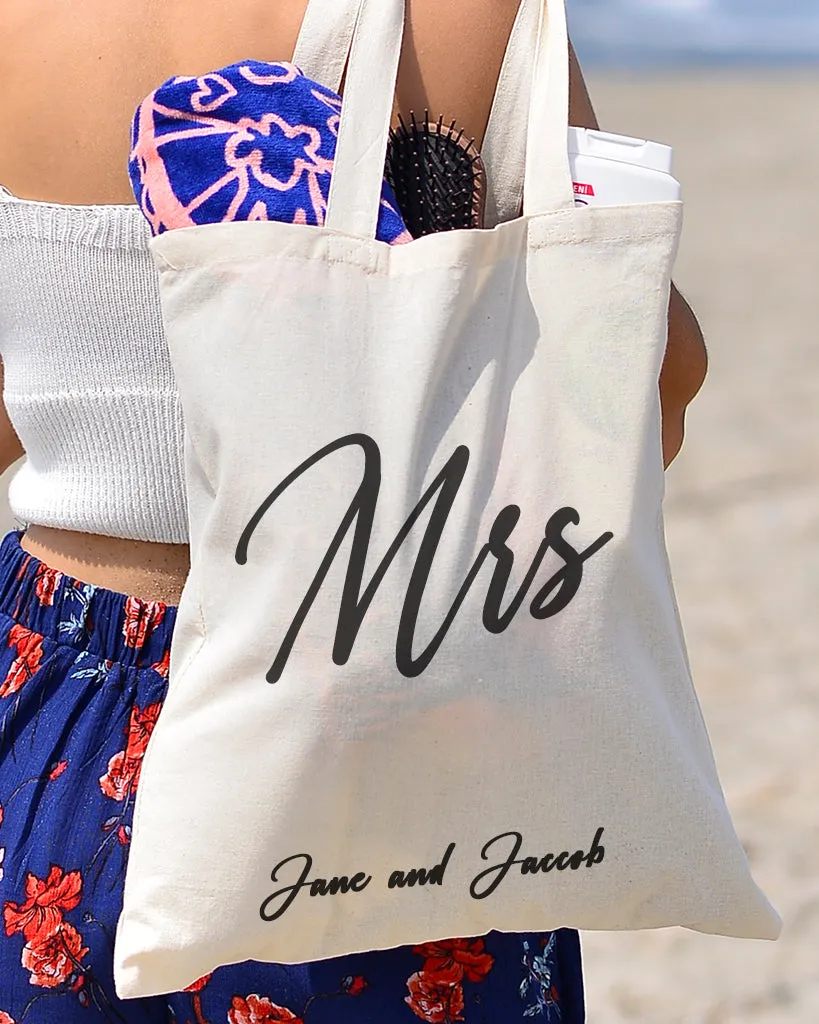 Black Color Mrs Tote Bag - Bridal-Wedding Tote Bags