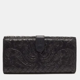 Black Intrecciato Leather Flap Continental Wallet