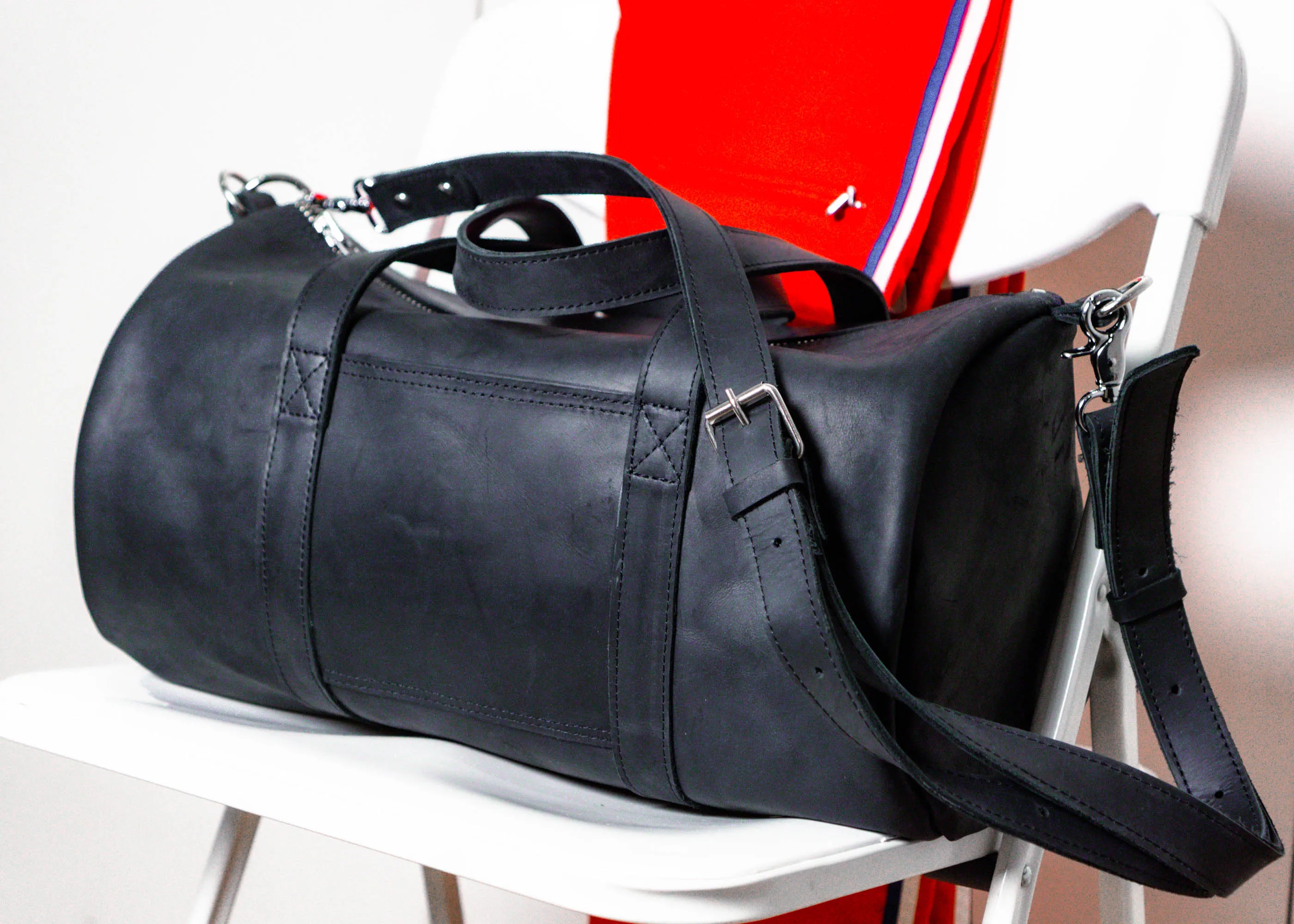 Black Leather Duffle Bag, Weekender, Gym, Everyday use, Travel, Minimalist Holdall