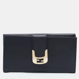 Black Leather Flap Continental Wallet