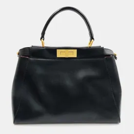 Black Leather Peekaboo Medium Tote Bag