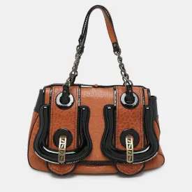 Black/Brown Patent and Leather B Shoulder Bag