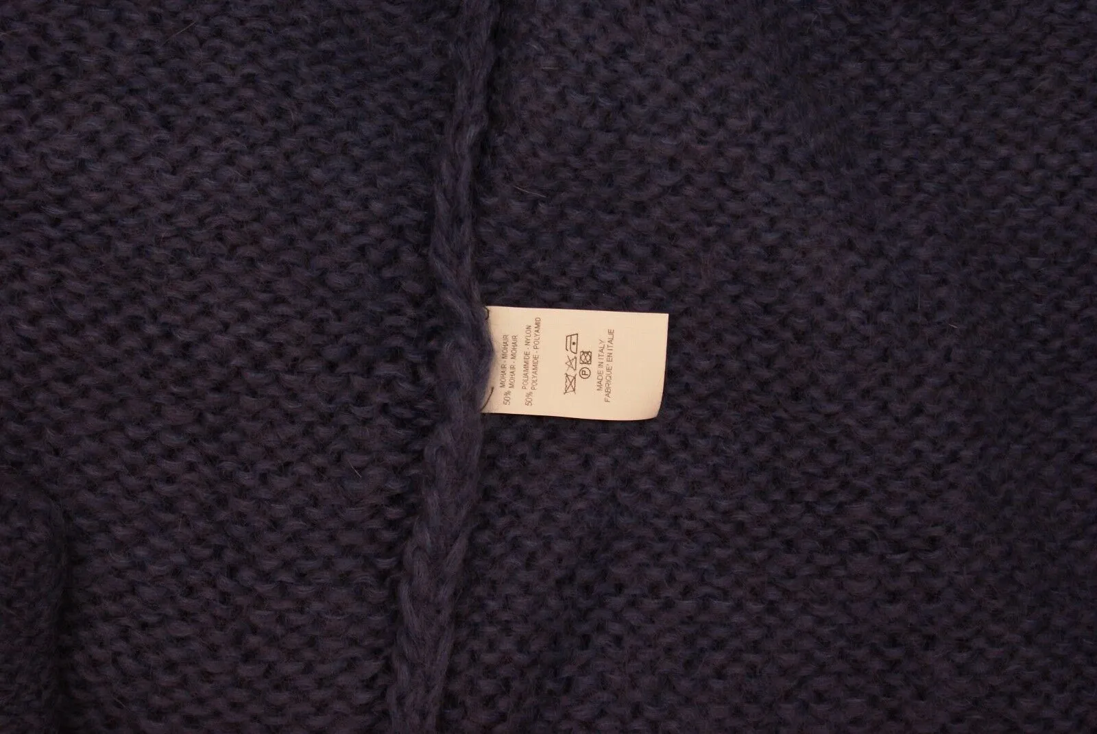 Blue Chunky Knit Mohair Nylon Blend Collared Cardigan