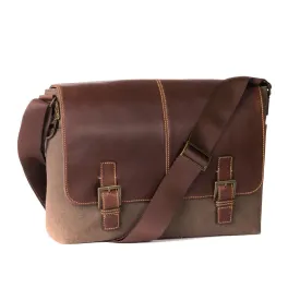 Boconi Bryant LTE Slim Double Buckle Messenger Mahogany and Heather