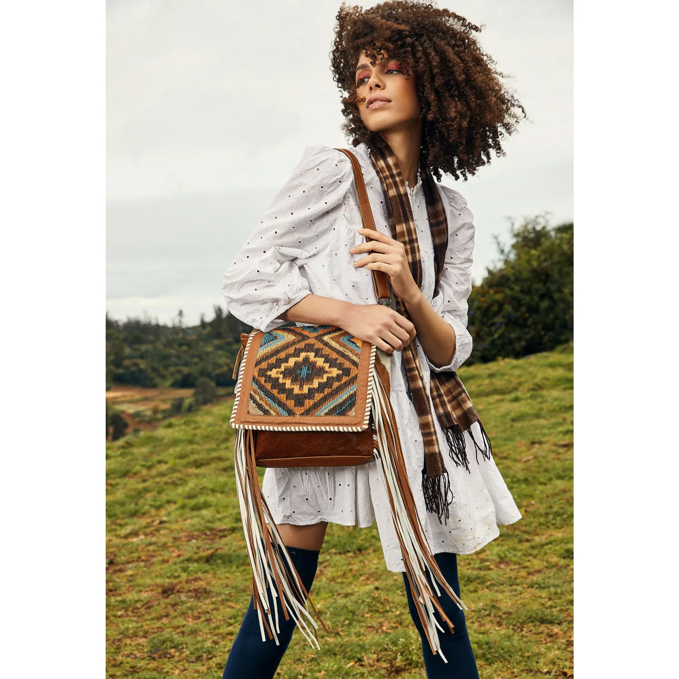 Boho Chic Style Leather & Hairon Bag