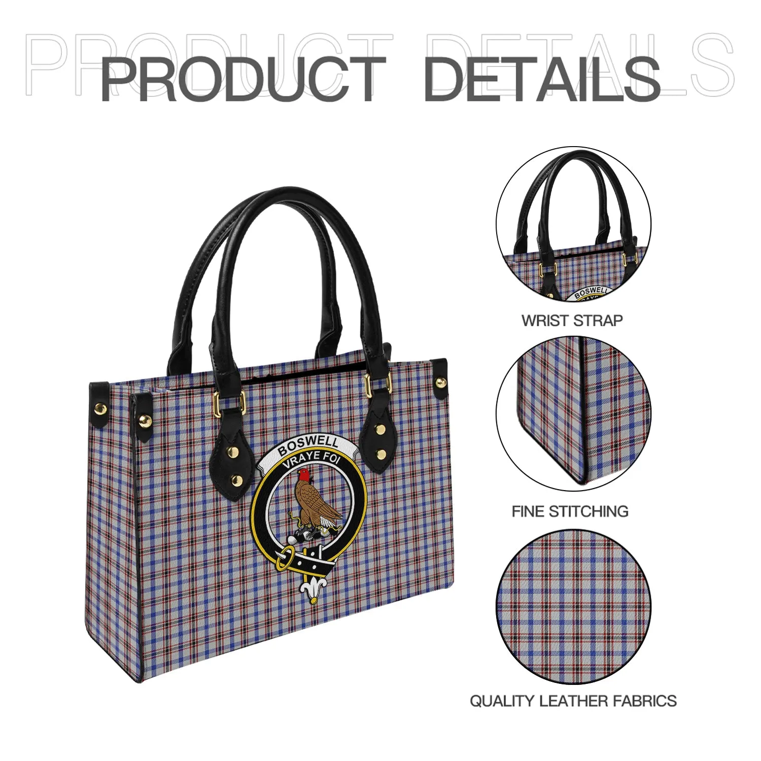 Boswell Tartan Leather Bag with Family Crest