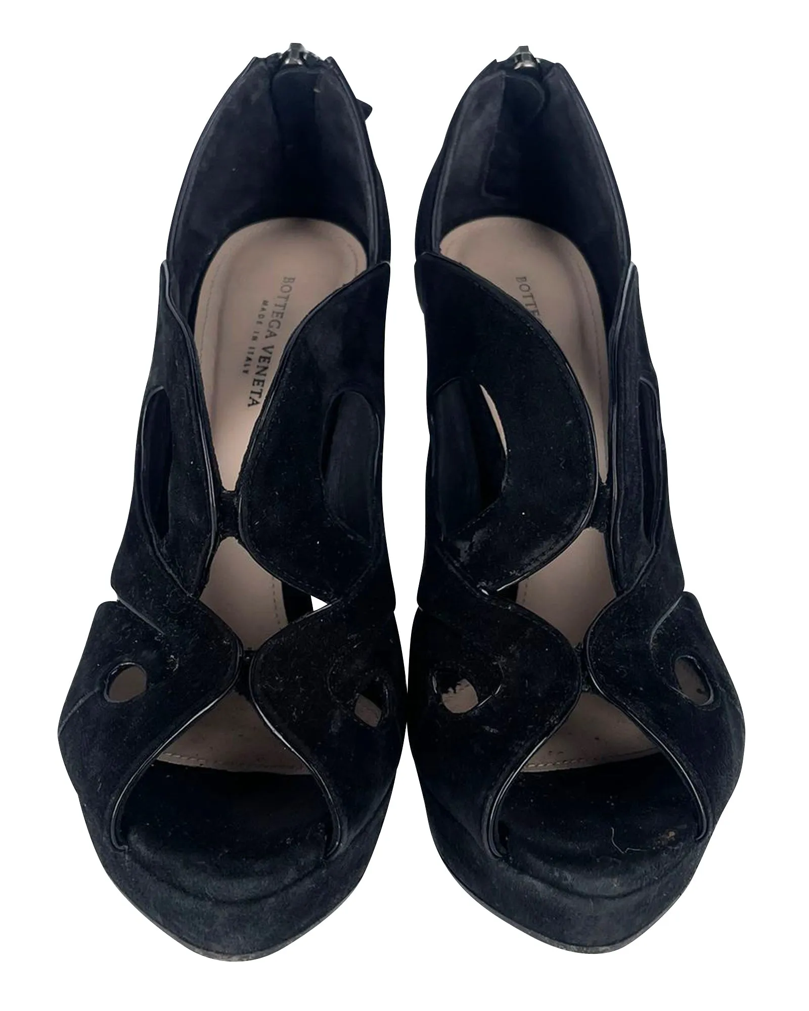 Bottega Veneta Cut Out Heels in Black Velvet