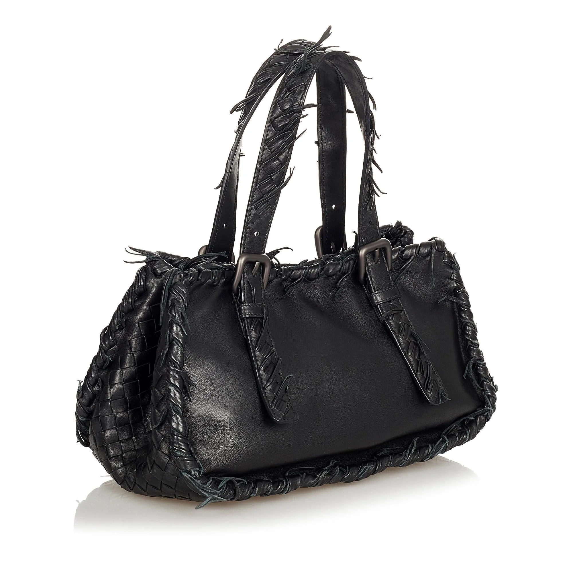 Bottega Veneta Intrecciato Fringe Leather Handbag (SHG-24403)