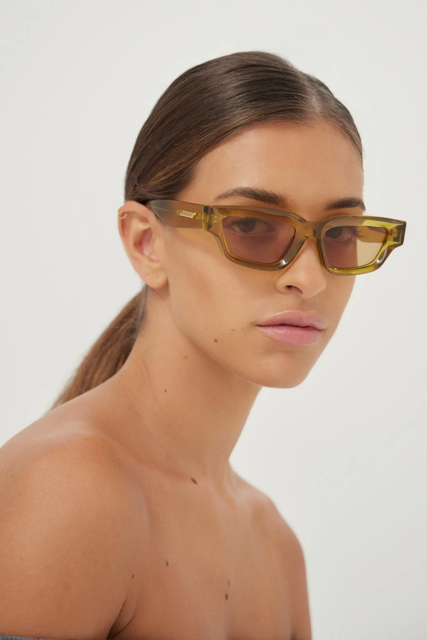 Bottega Veneta micro rectangular yellow sunglasses