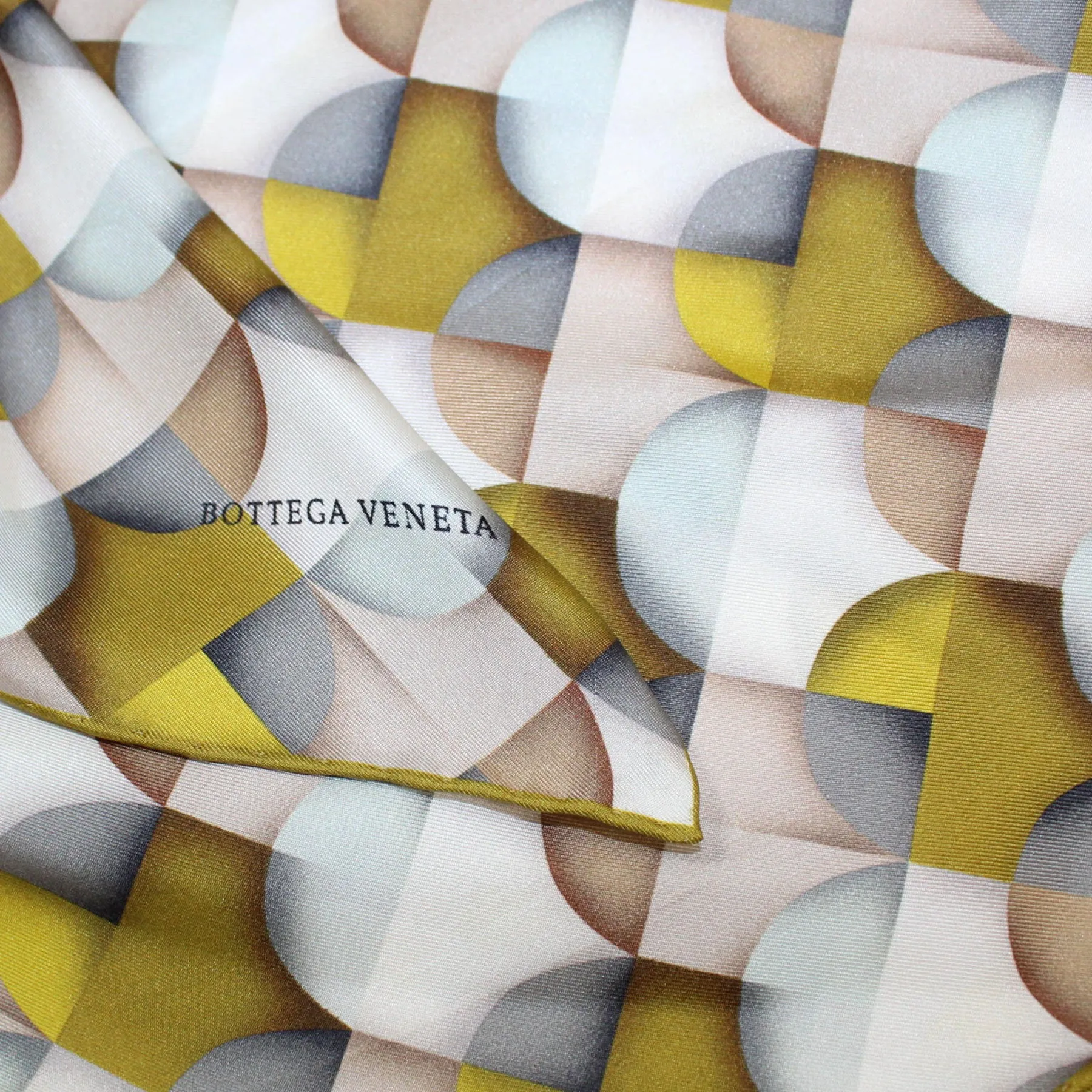 Bottega Veneta Scarf Olive Taupe Gray White Geometric - Twill Silk 36" Square Scarf SALE