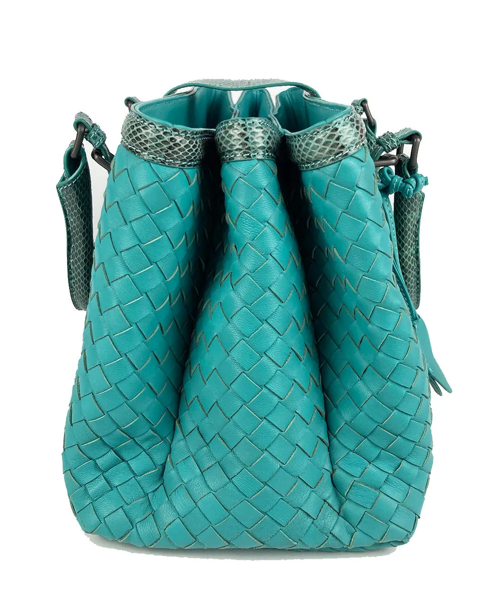 Bottega Veneta Teal Nappa Ayers Small Roma Bag