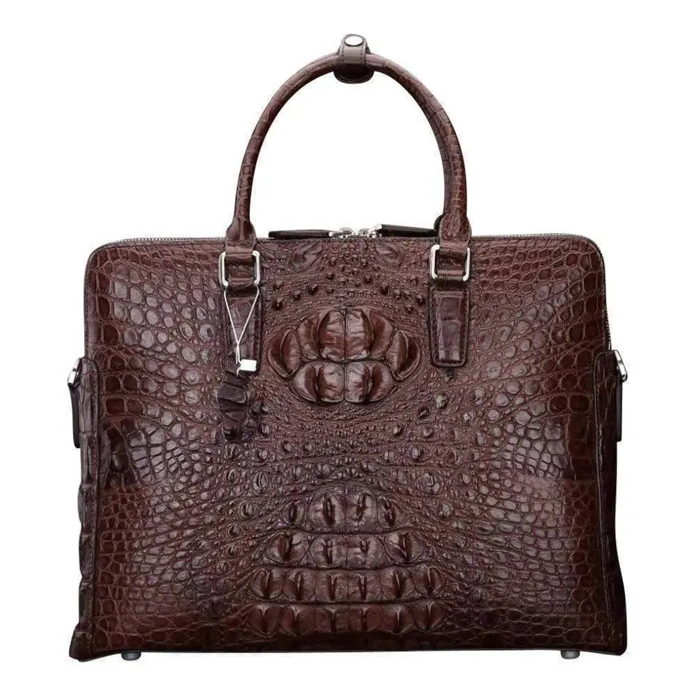 Brown Crocodile Leather Large Volumn Briefcase  Promenade Tote Bag    |  Rossieviren